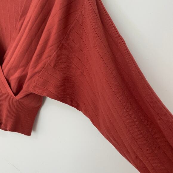 Fashion Nova Red Ribbed Knit Wrap Sweater Size Small - Picture 4 of 5